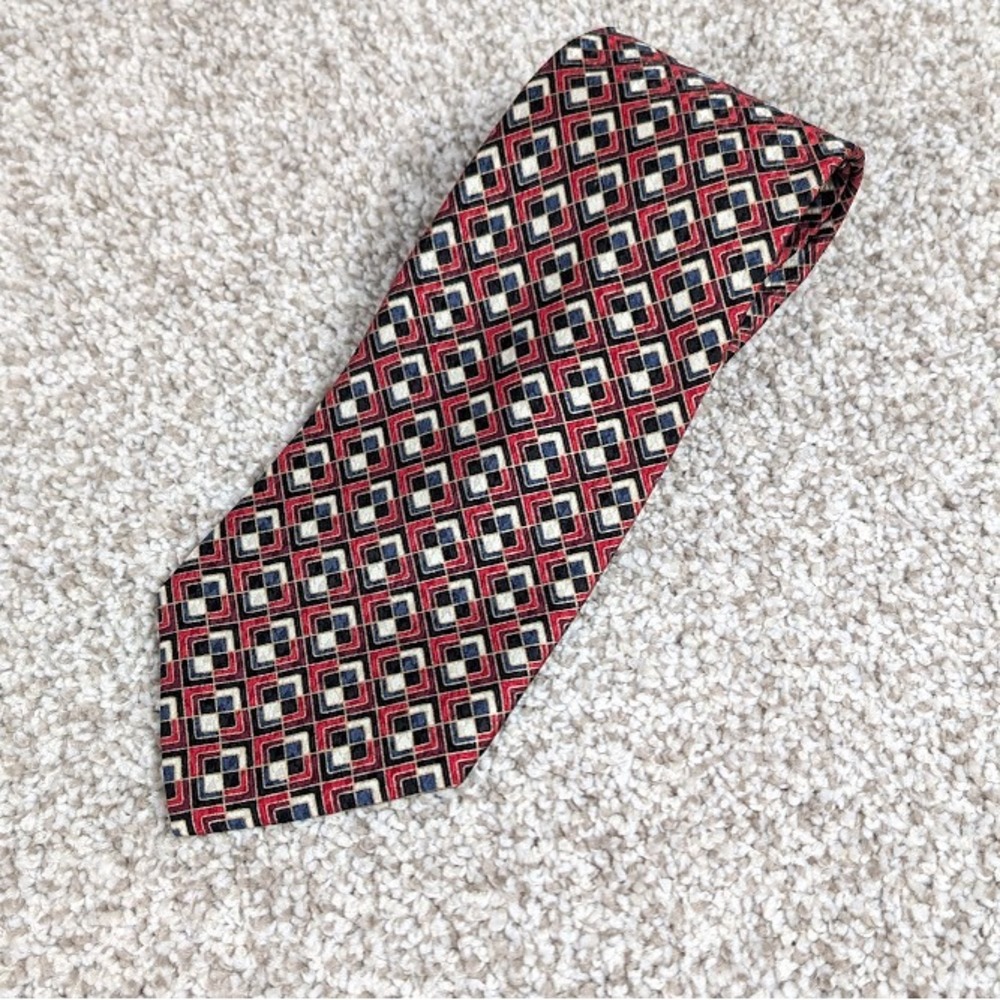 Biella Premier Edition Mens Red Geometric Pattern‎ Silk Necktie